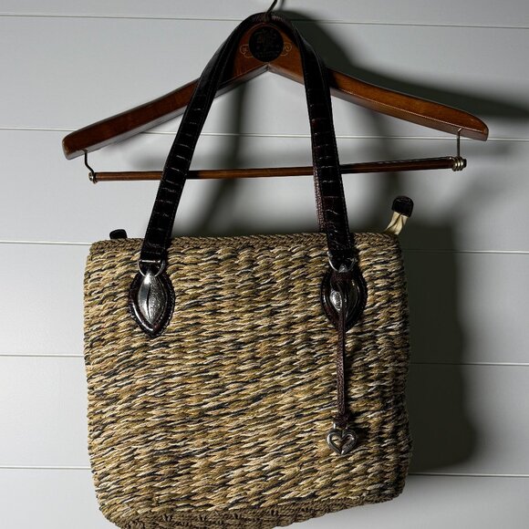 Brighton Summer Market Straw Purse Tan with Dark Brown Handles - Picture 1 of 10